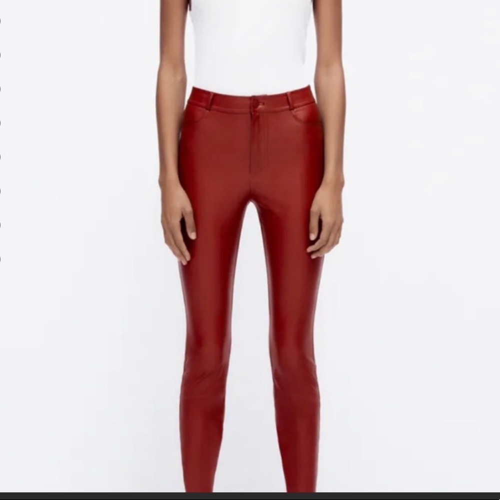 Zara faux leather leggings with back pocket  dark red xxl fits like a 14